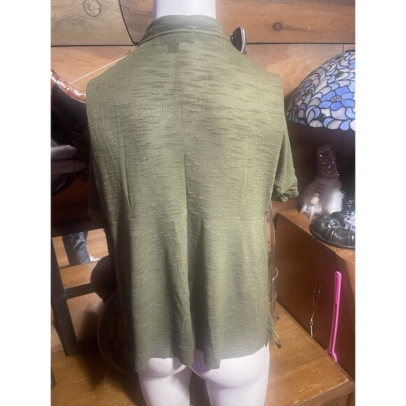Mossimo Olive Green Open Front Cadigan Boho Chic Short Sleeve Top XL - Picture 2 of 3